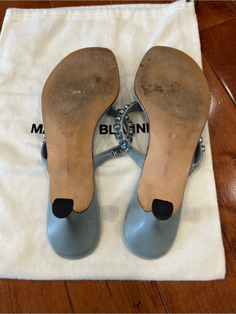 Manolo Blahnik Light Blue Jeweled Thong Sandals - Picture 3 of 7